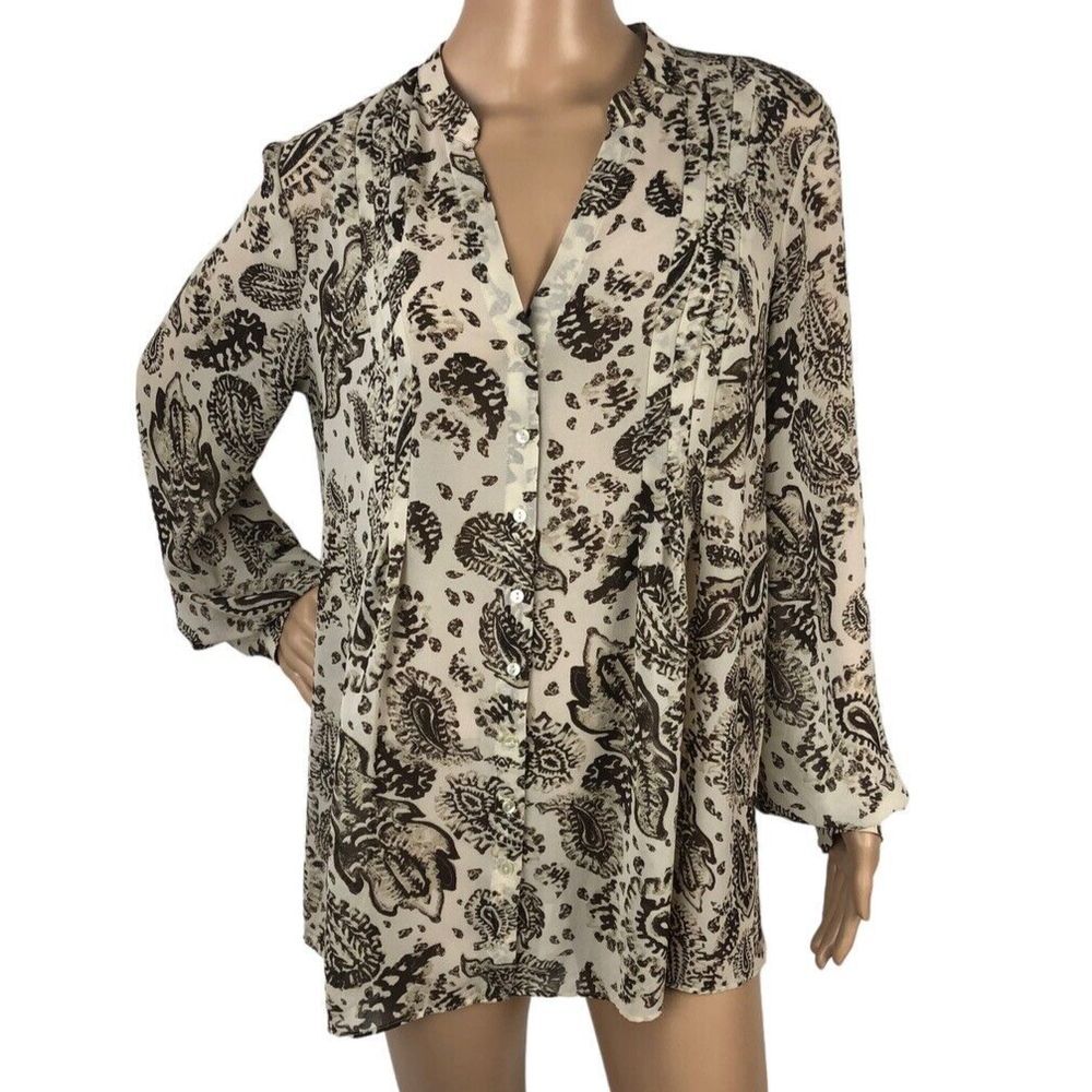 Knox Rose Boho Paisley Printed Button Up Top Blouse Long Sleeve V-Neck Size 1X